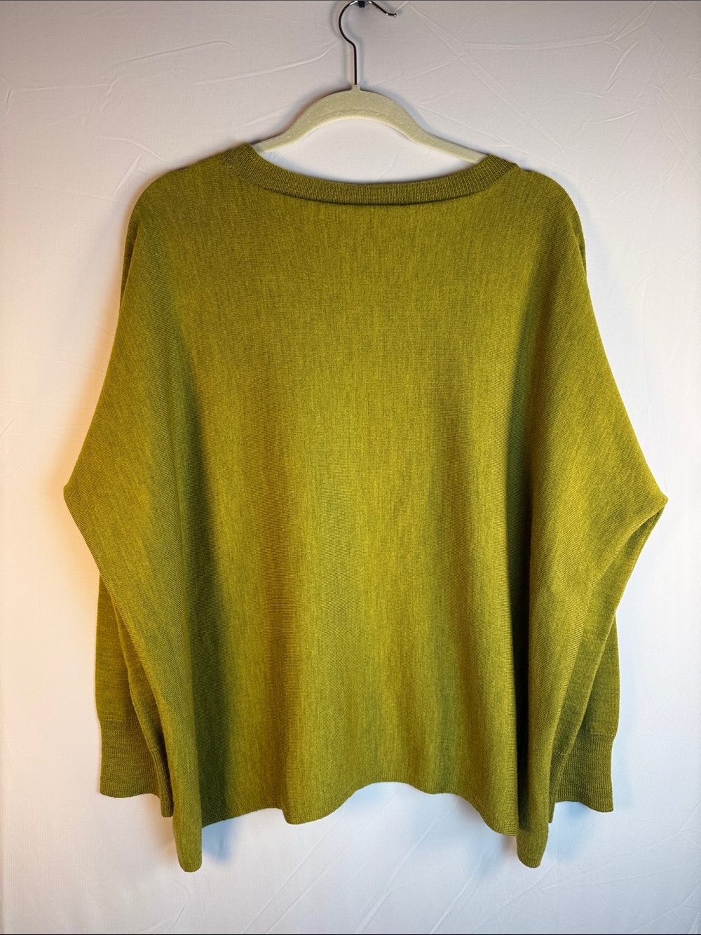 Eileen Fisher Olive Crewneck Relaxed Sweater Drape Drop Shoulder Classic Style - Picture 2 of 10